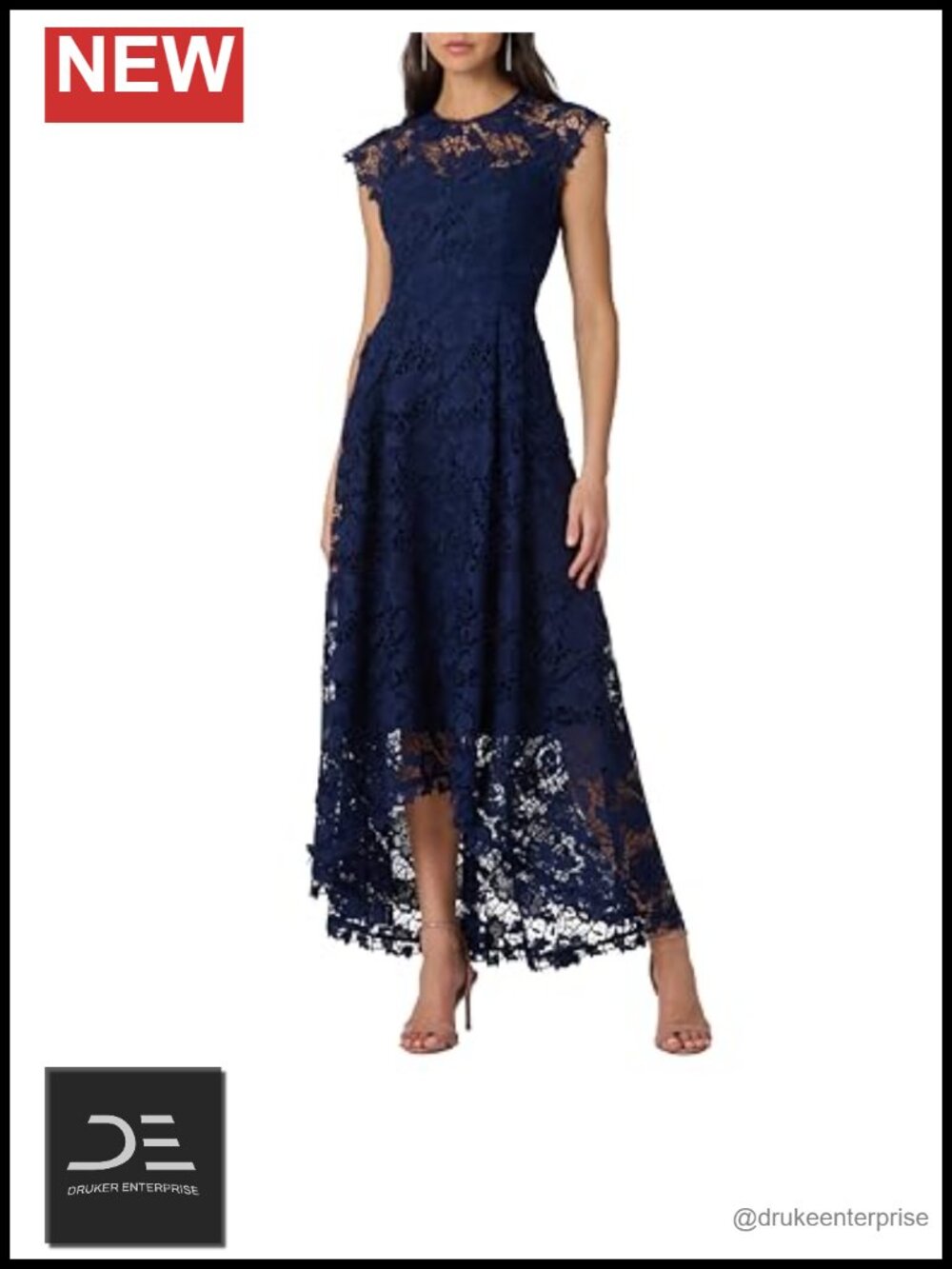 Lined Zipper Back High Low Fit and Flare Crew Neck Dress